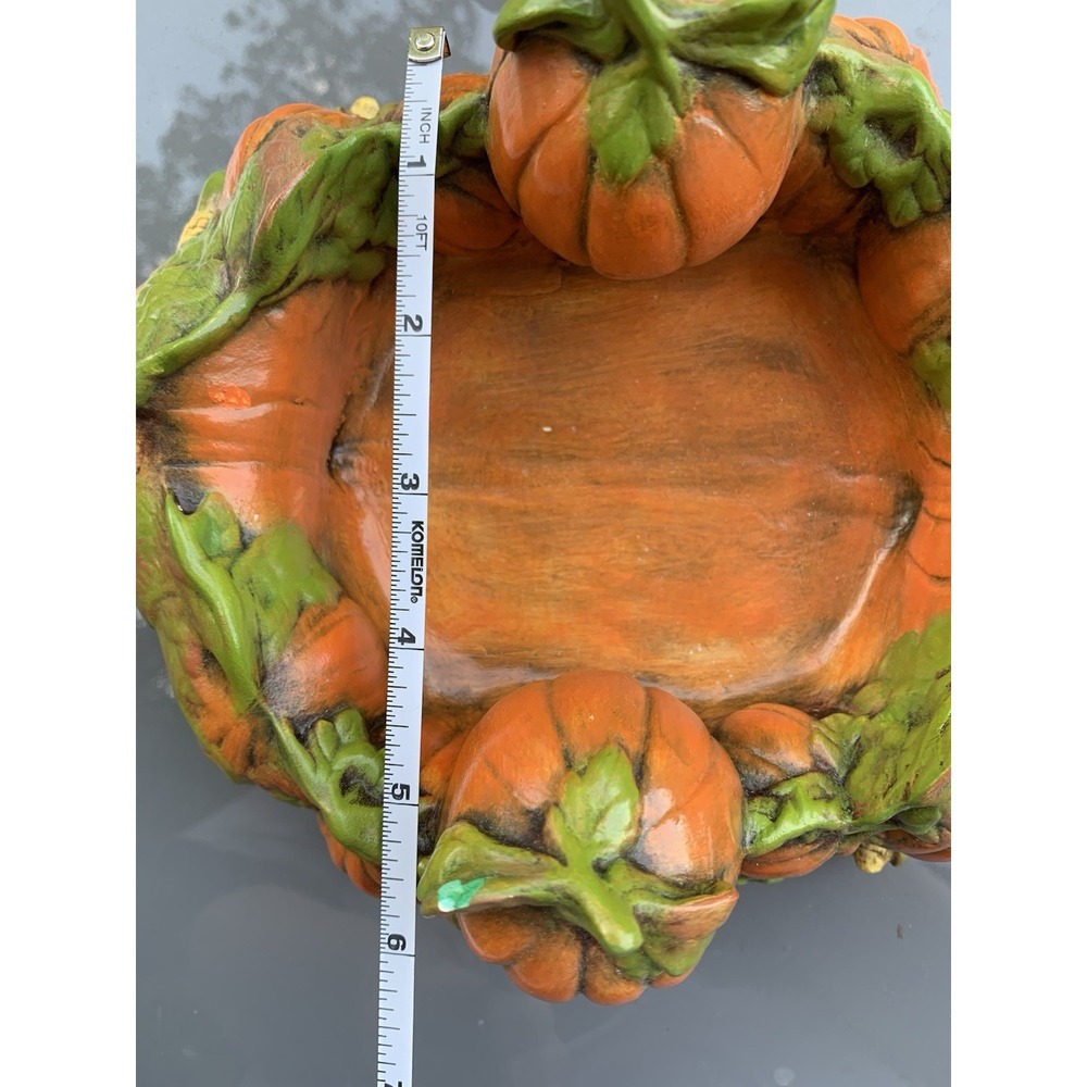 Vintage 1984 Hand Painted Ceramic Pumpkin Patch Candy Dish Fall Decor 8 Inch - Picture 8 of 9
